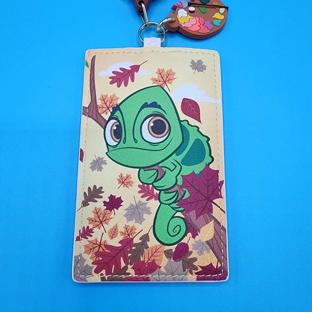 Loungefly Disney Tangled Pascal Autumn Paint Leaf Retractable Lanyard ID Holder